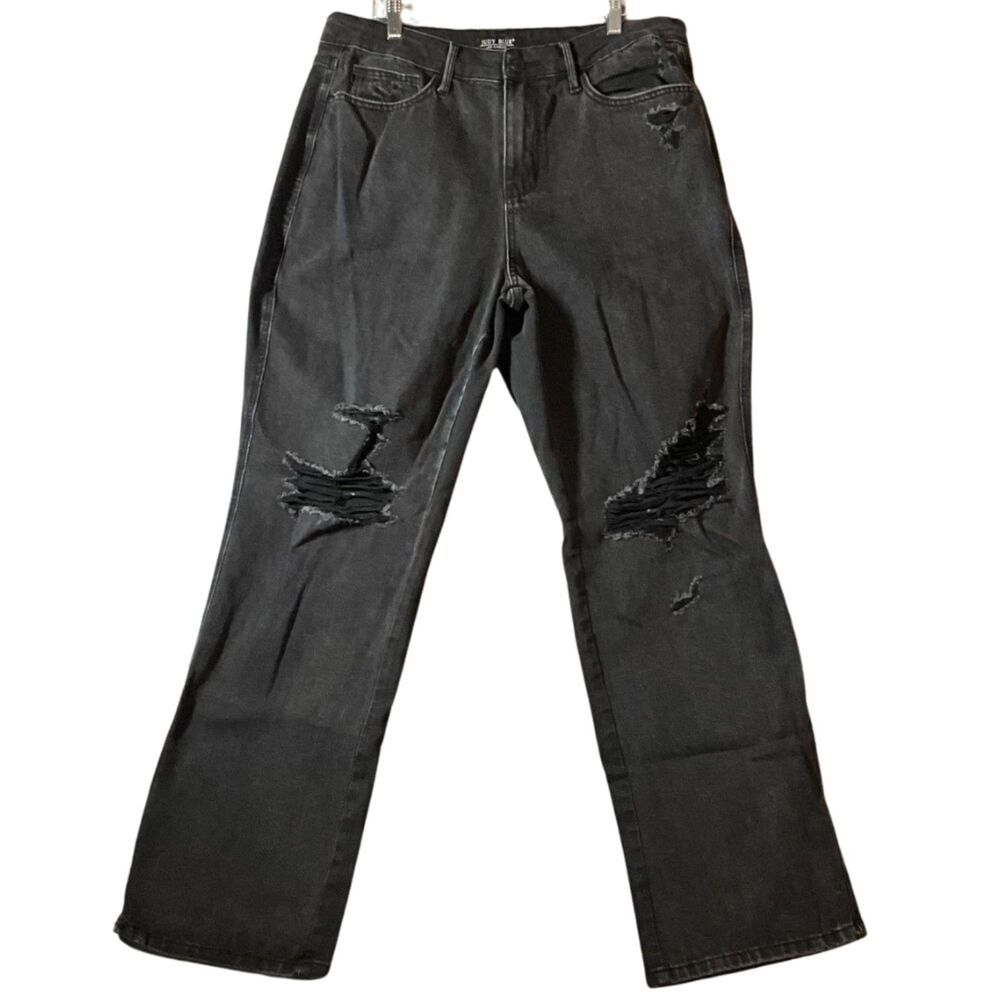 Judy Blue 90s Straight Jeans Black Stretch Distressed High Rise Denim 16W